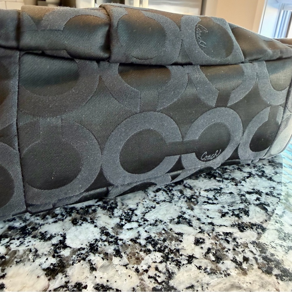 Coach Black Madison Op Art Sateen Maggie Shoulder Bag with Silver Accents - Picture 9 of 16